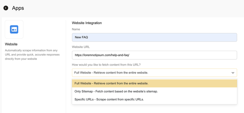 Website Knowledge Source